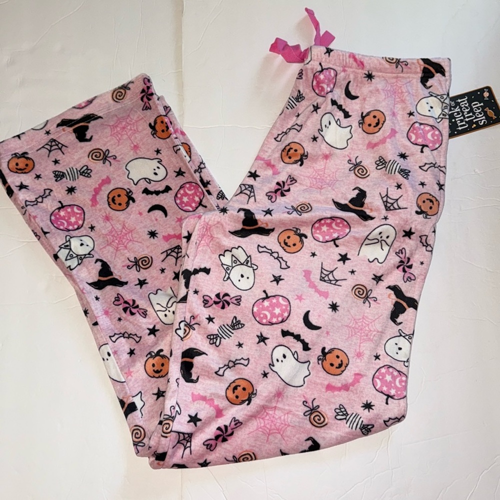 NWT Trick or Treat Sleep Women's Pajama Pants Pink Halloween Ghosts Spiders Sz S